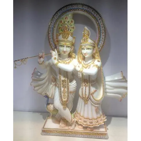 Marble Radhe Shyam with Golden Basuri — photo 1