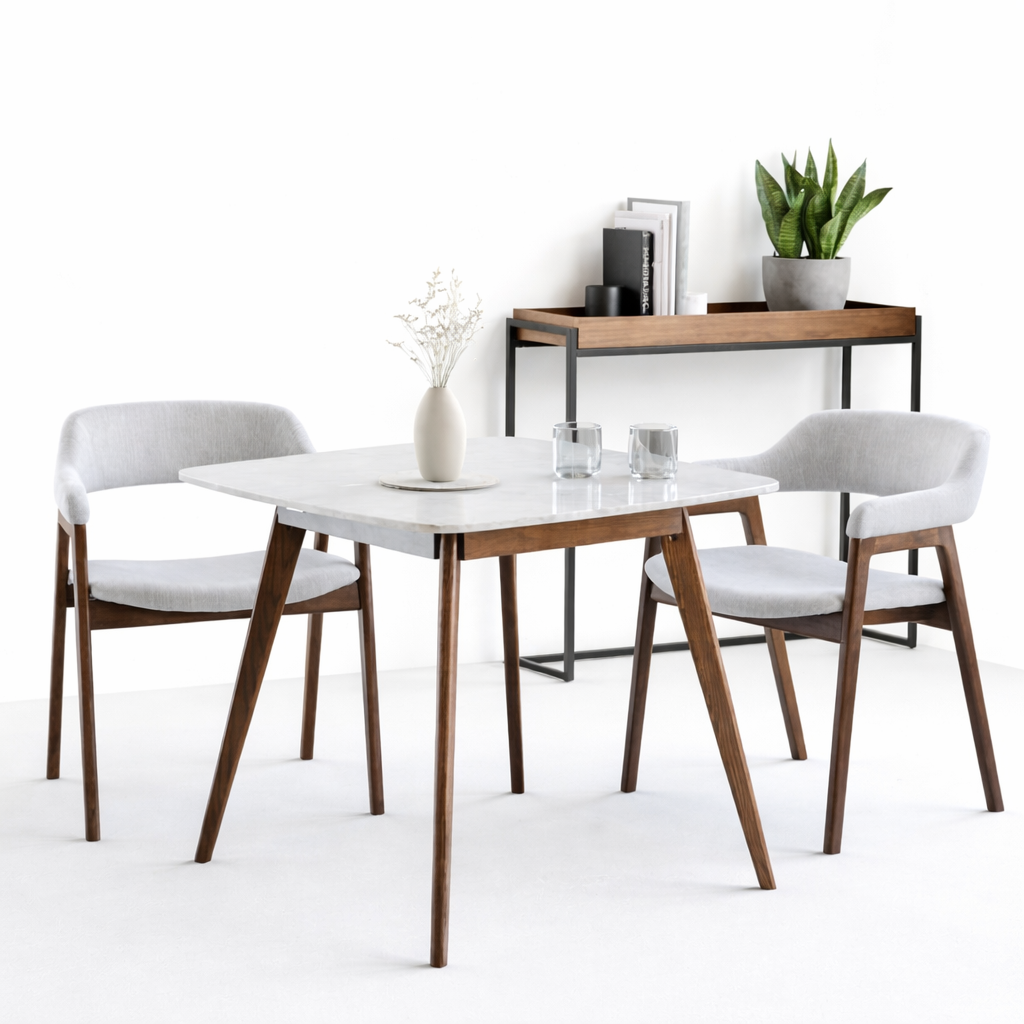 Modern Square Marble Dining Table Set with 2 Upholstered Chairs — photo 1