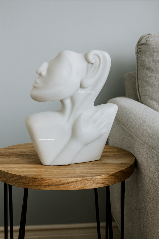 Handcrafted White Marble Abstract Bust Statue 1.5 Ft | Luxury Modern Sculpture for Home, Hotel & Art Interiors