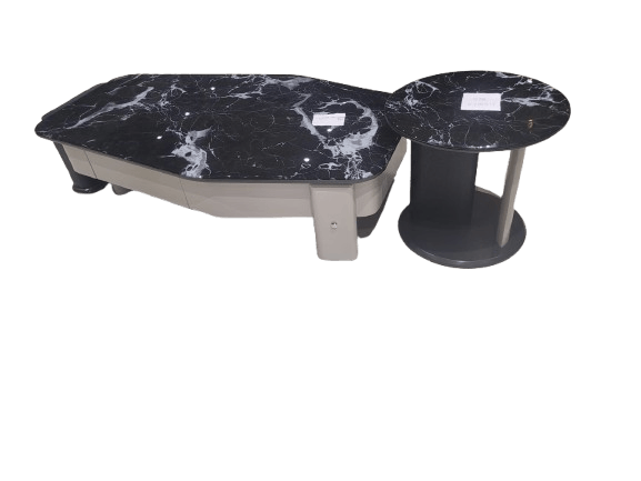 Modern Black Marble Coffee Table Set with Side Table - Durable, Stylish Living Room Centerpiece
