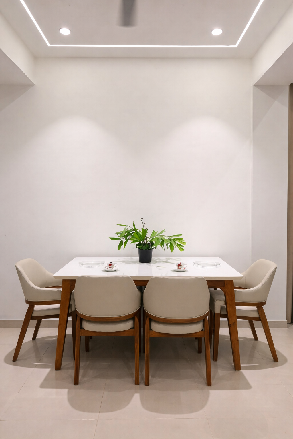 Modern 4 Seater Wooden Dining Set with White Marble Top — photo 1